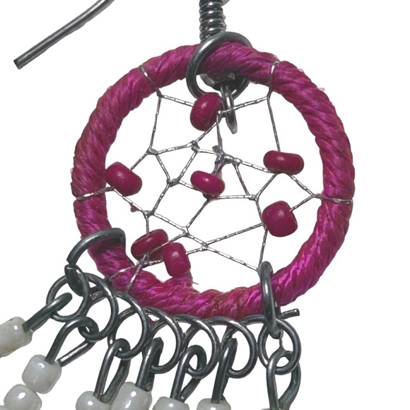 3 PAIRS of Dream Catcher Earrings Dangle Drop Refurbished Navy Pink Ivory Beaded - Picture 9 of 12